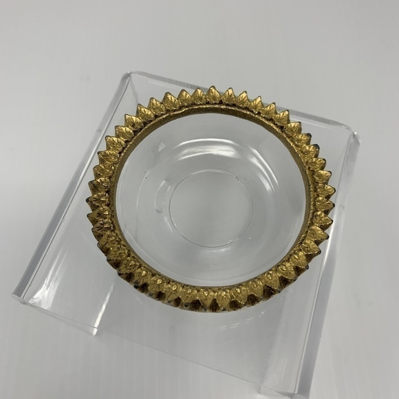Vintage Ring Dish Sunflower Clear & Gold Catchall Trinket Jewelry - Picture 2 of 8